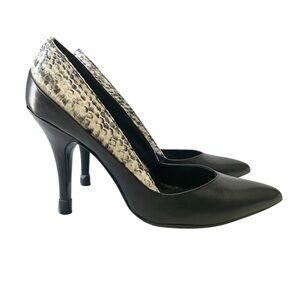 Calvin Klein Black and Snake Print Leather High Heels Pointed Toe Pumps Size 8